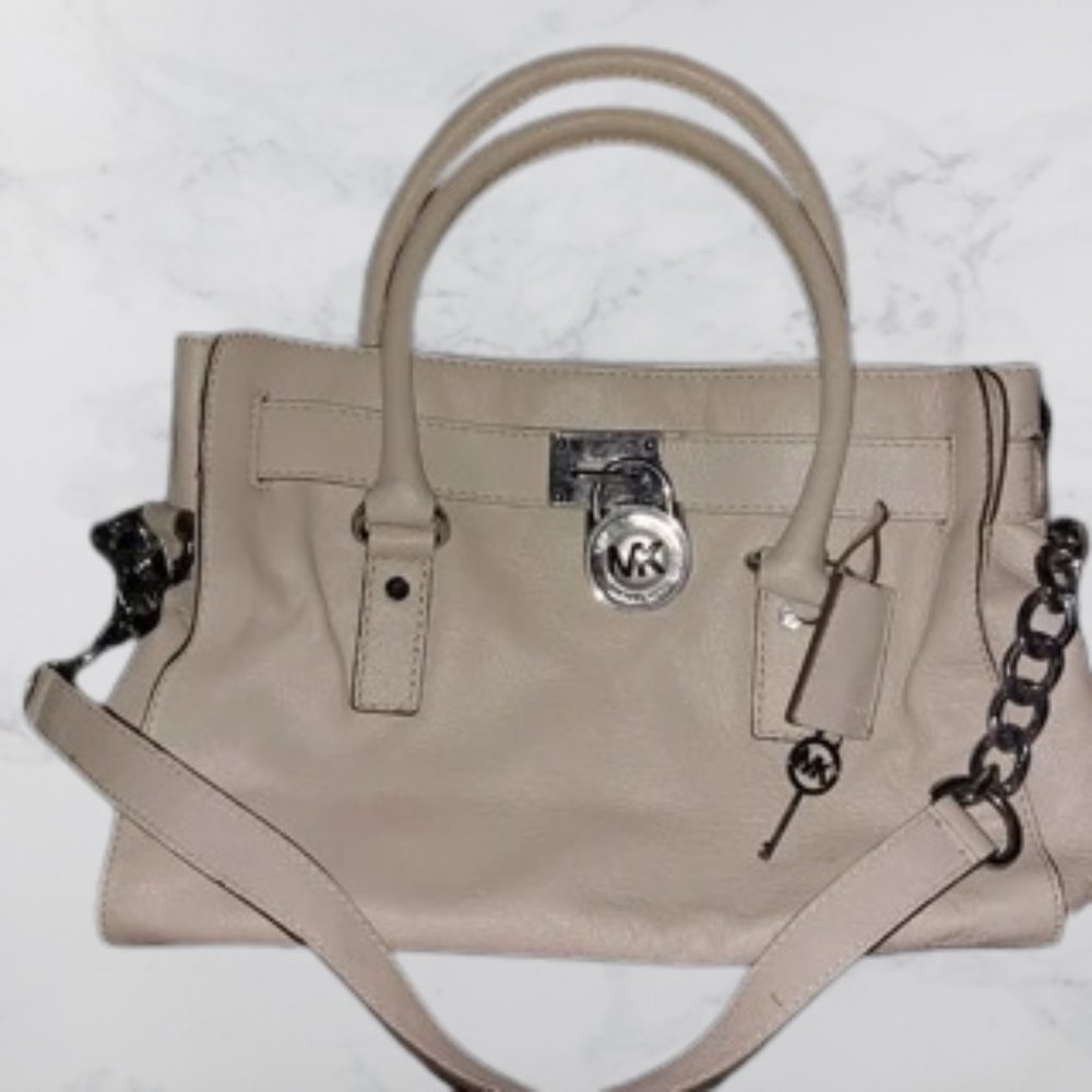 Michael Kors Hamilton Lock and Key Tan Saffiano Leather Satchel - New